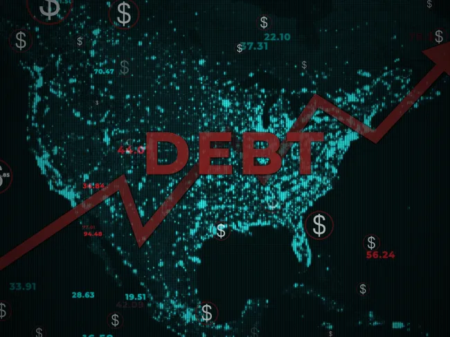 debt word on america map